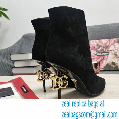 Dolce  &  Gabbana Thin Heel 10.5cm Leather Ankle Boots Suede Black with Baroque DG Heel 2021